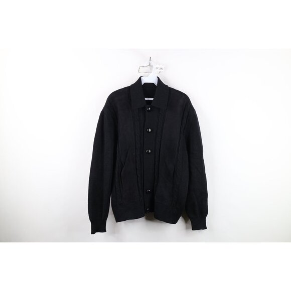 Vtg 50s Rockabilly Mens Medium Distressed Wool Suede Leather Cardigan Sweater